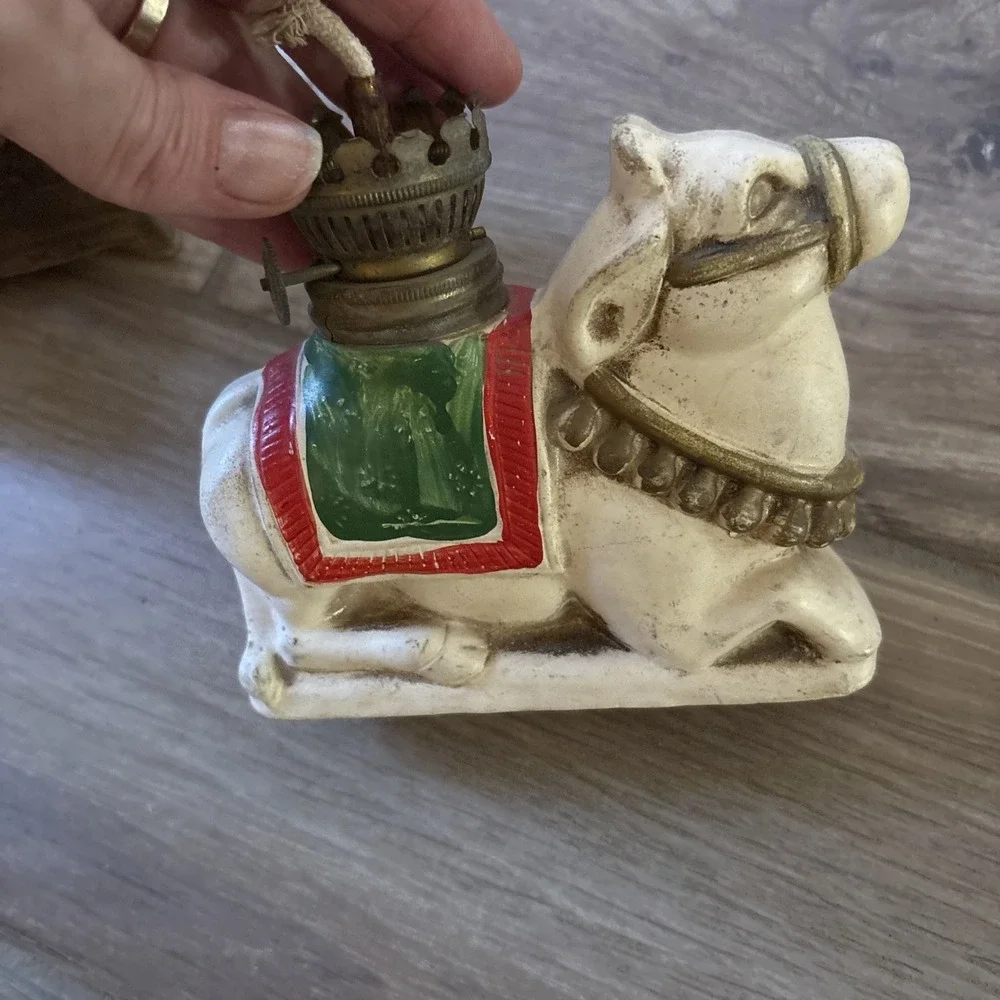 Vintage Miniature Oil Lamp Lot of 4 glass brass Camel Bay Leaf Syrup Oven